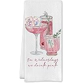 SereneHanctuary Pink Mahjong Martini Kitchen Towels, Gifts for Mahjong Players Lovers Dish Tea Towels, Cocktail Lover Gifts Decorative Hand Towel for Kitchen Bar Cart, 16x24 Inch