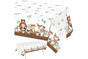 QIYANPAX 3 Pack Woodland Animals Plastic Rectangular 54x108inch Tablecloths, Fade Resistant Decorative Tablecloth for Baby Shower Decorations, All-Season