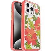 OtterBox iPhone 15 Pro MAX (Only) Symmetry Series Clear Case - QUILTED POPPIES (Red), snaps to MagSafe, ultra-sleek, raised edges protect camera & screen