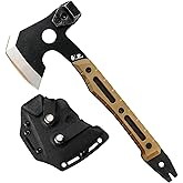HX OUTDOORS 12.8in Camping Hatchet, Full Tang Axe with Hammer &amp; Puller | Compact Survival Tool, 5Cr15MOV Steel, G10 Handle, Kydex Sheath, for Hiking, Hunting, Wood &amp; Garden