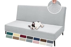 ZNSAYOTX Armless Futon Covers Full Size (67"-82") Stretch Jacquard Sofa Bed Slipcovers, Striped Queen Futon Cover with Non-Slip Elastic Bottom, Soft Cozy Futon Mattress Cover Washable (Silver Grey)
