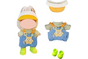 SHUOXUKE Doll Clothes and Accessories Compatible with Labubu, 2025 Stylish Adorable Designed Clothes Outfit for labubu 15cm/17cm Doll with Orange Hat & Overalls & Green Shoes