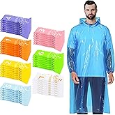 Chicingyou 49/98 Pcs Disposable Rain Ponchos for Adults with Padded Drawstring Hoods and Pockets, Suitable for Emergency