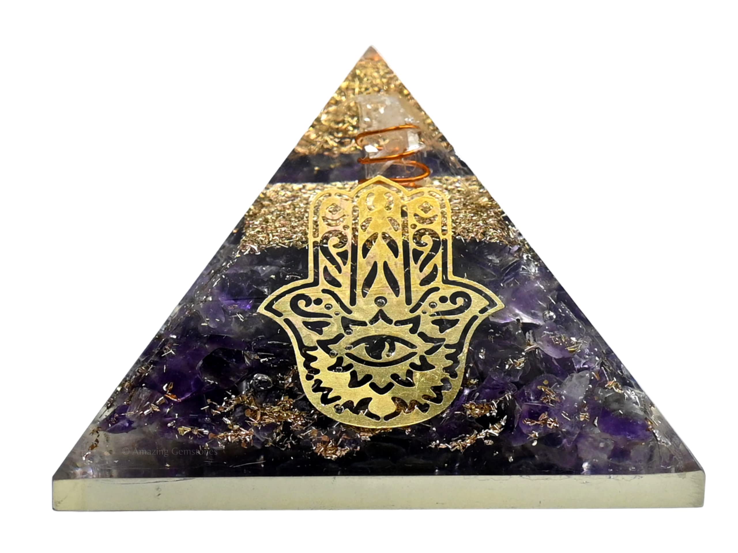 Large Orgone Pyramid | Amethyst Pyramid Crystal | Hamsa Hand Evil Eye Orgonite Pyramid | Organ Pyramids Positive Energy Healing