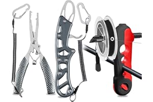 LOOYUAN Fishing Tool Gift for Men, Fishing Pliers Hook Remover, Fishermen Pliers Kit with Lanyard, Fishing Line Spooler, Fish Lip Gripper - Freshwater & Saltwater Angling