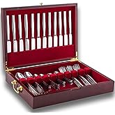 GENRICE Wooden Silverware Chest without Silverware, Silverware Box Storage for Silver, Silverware Case with Handle and Felt Lined, Flatware Chest for 12 sets of Utensils