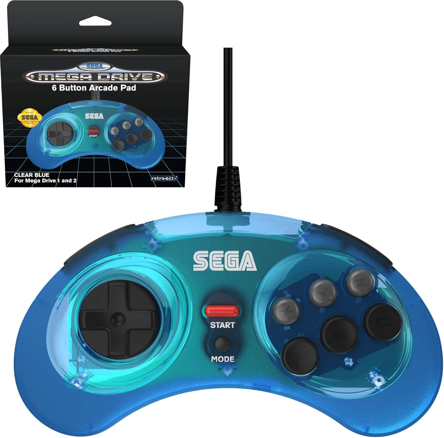 Retro-Bit Official SEGA Mega Drive 6-button Arcade Pad Blue [Importación inglesa]: Amazon.es: Videojuegos