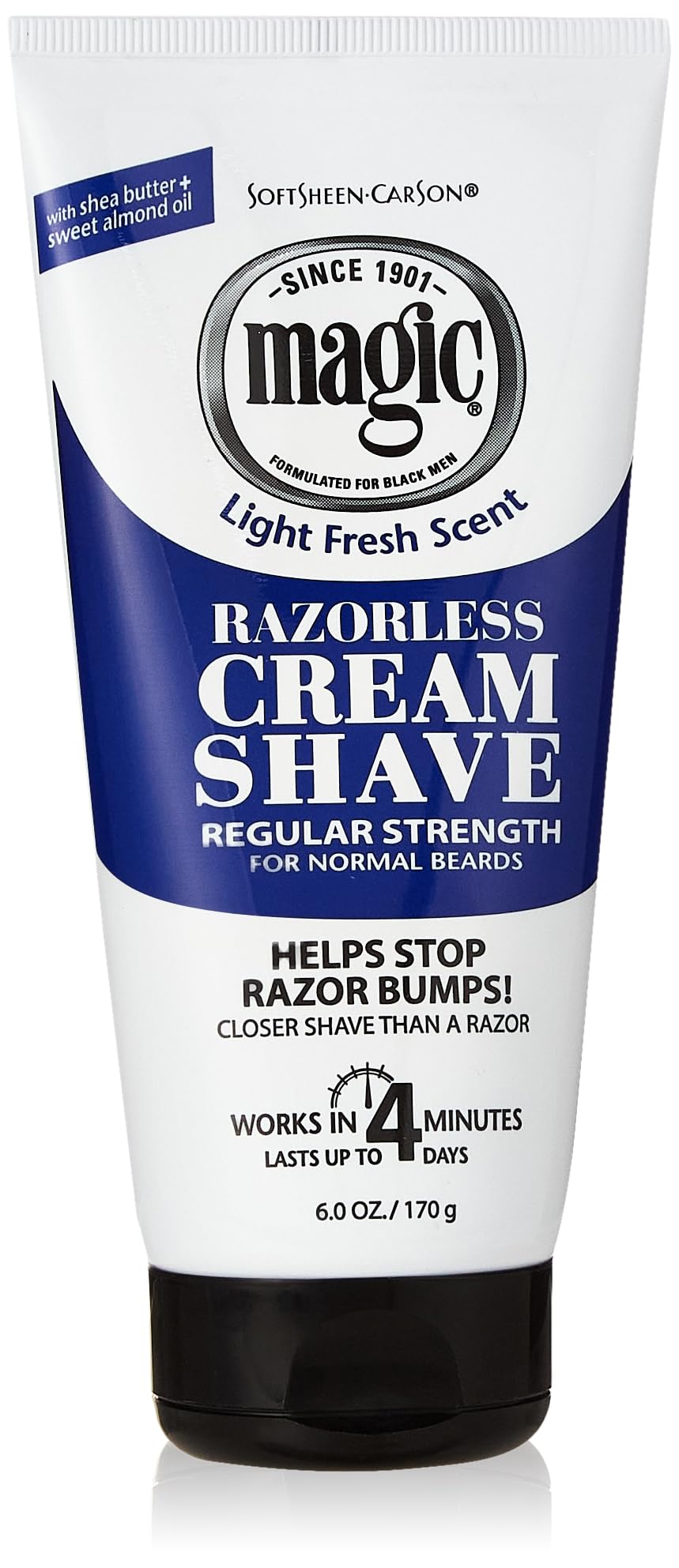 Magic Razorless Cream Shave Regular Strength Light Fresh Scent 6oz Tube