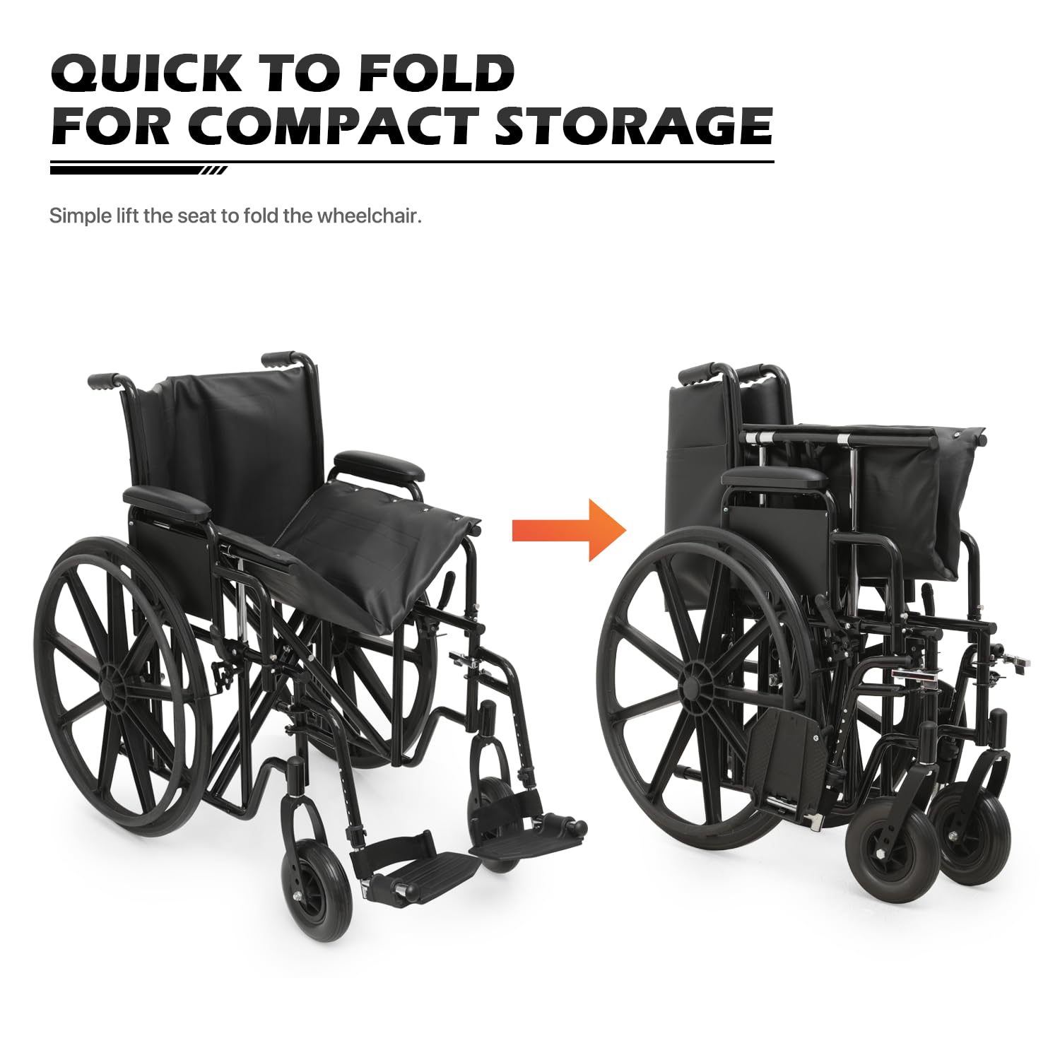 monicare Wide Foldable Bariatric Wheelchair for Adult 500-lbs Heavy-Duty Folding Transport Self-Propelled Wheel Chair with 24-Inch Seat