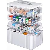 4-Tier Medicine Organizer - Multipurpose Medicine Cabinet Storage Box | Portable Medicine Box with Handle and Clear Tray, Empty First Aid Kit for Home, Pill/Sewing/Art/Craft Organizers and Storage