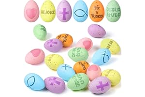 Wettarn 36 Pcs Religious Easter Speckled Eggs Pastel Jesus Lives He Is Risen Rejoice Cross Plastic Eggs Christian Basket Vase Fillers for Easter Sunday School Home Party Decoration