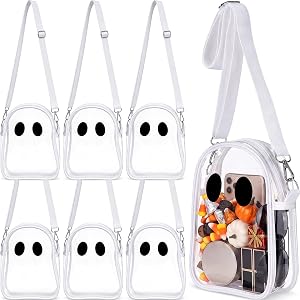 Eccliy 6 Pcs Halloween Novelty Ghost Clear Crossbody Purse Bag Bulk Stadium Approved PVC Clear Spooky Season Shoulder Bag for