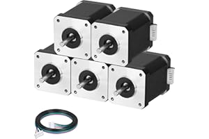 YEJMKJ 5pcs Nema 17 Stepper Motor 60MM Bipolar 2 A 70Ncm (99.12oz.in) 42 Motor 2 Phase Nema17 Stepper Motor 1.8 Degree 4-Lead with 1m Cable and Connector for DIY CNC 3D Printer, 1.66x1.66x2.37inch