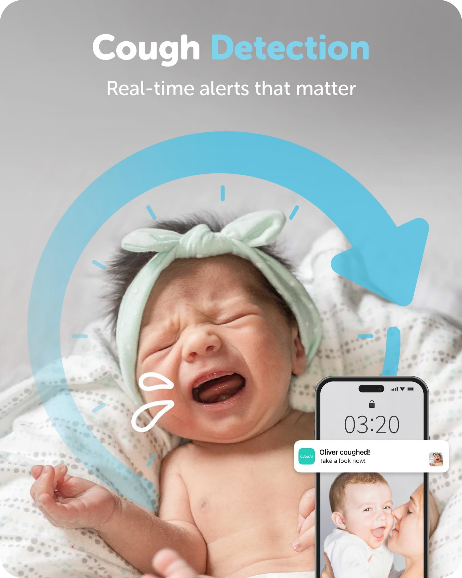 CuboAi Plus Smart Baby Monitor: Sleep Safety Alerts for Covered Face, Danger Zone & Sleep Analytics - 1080p HD Night Vision Camera, 2 Way Audio, Cry & Temperature Detection (Incl. 3 Stand Options)