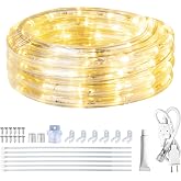 SURNIE LED Rope Lights Outdoor Warm White, Waterproof 10FT Cuttable 3000K Soft Lighting Indoor 110V Flexible Clear Tube for Bedroom Outside Garden Deck Patio Camping Decor, Not Flat Strip