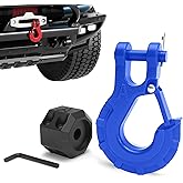 AMBULL 3/8" Winch Hook & Winch Cable Hook Stopper Sets, Heavy Duty Grade 70 Forged Steel Recovery Hook with Safety Latch, Included Allen Wrench,Max 37,478 Lbs, Blue