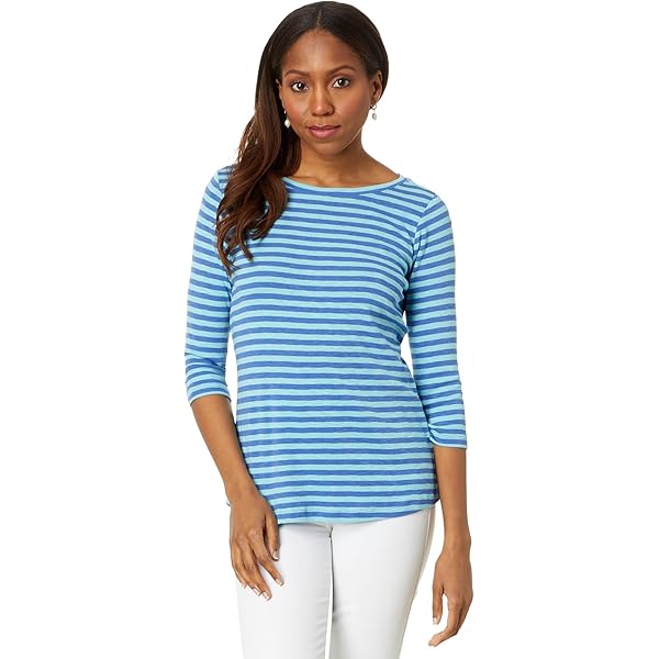 NIC+ZOE Women's 3/4 Sleeve Stripe Boat TEE, Pink Multi at Amazon