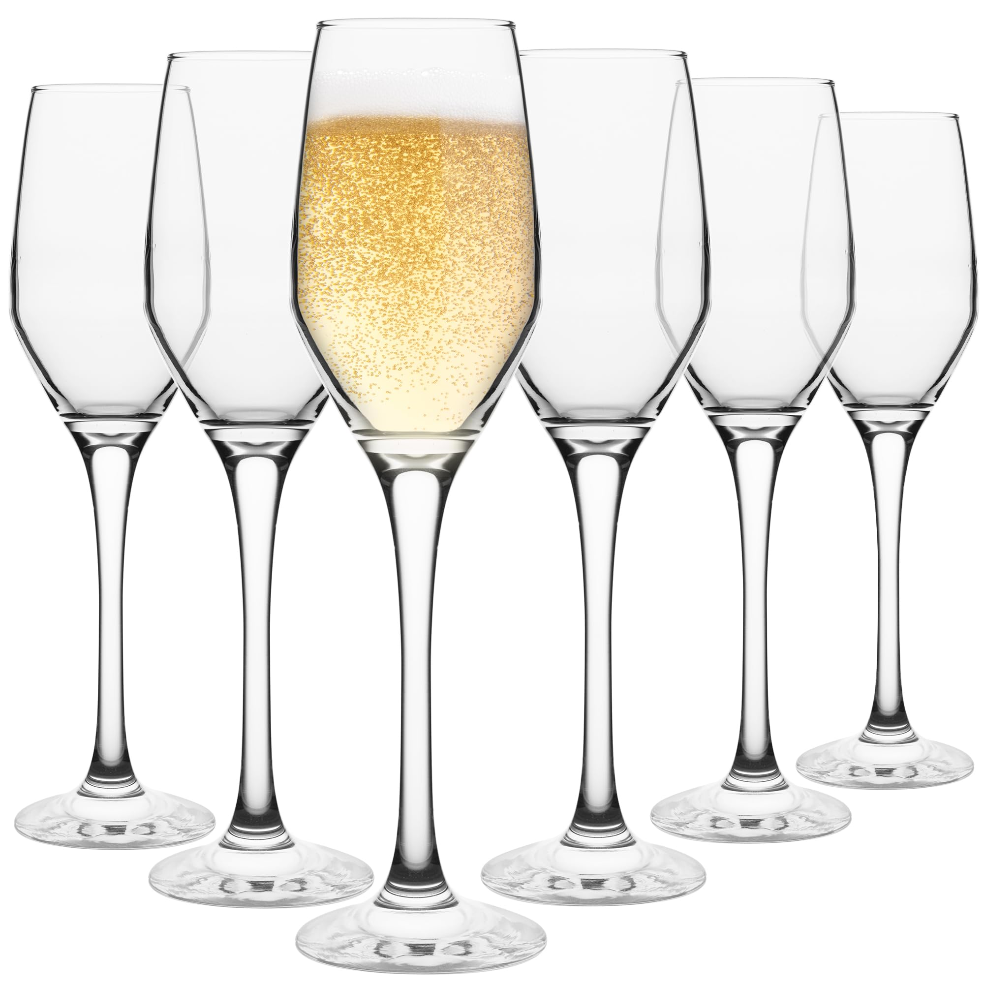 Homiu Glass Champagne Prosecco Flutes | Set of 6 | 230 ML | Reusable Wine Wedding Party Drinking Glasses | Gift Box Set Women, Men, Christmas | Crystal Clear Dishwasher Safe | Napoli Collection