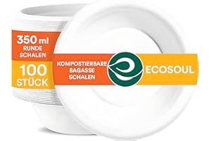 ECO SOUL 100% Compostable 12 Oz Soup Bowls [100-Pack] Disposable Sturdy Bowls I Heavy Duty Paper Bowl I Eco-Friendly Salad Bo