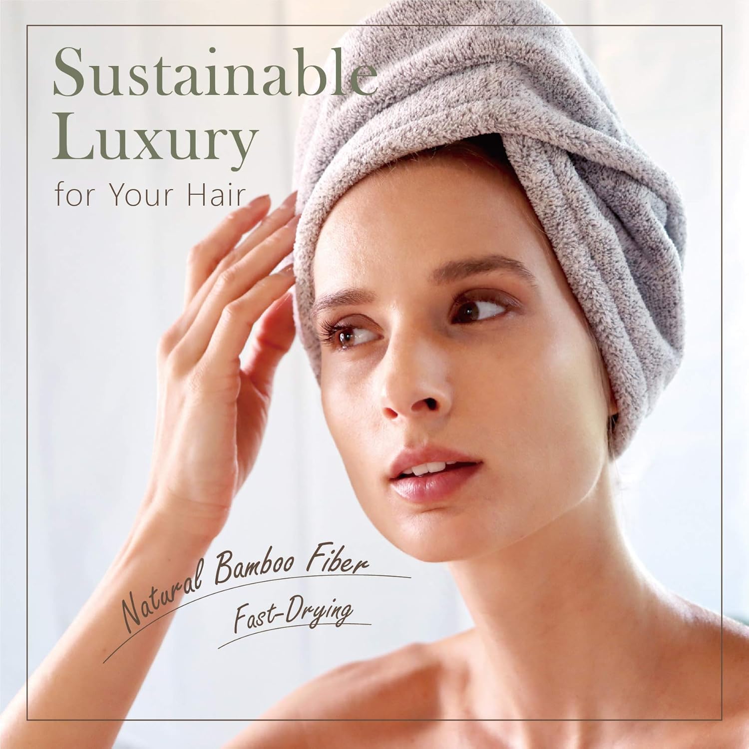 myHomeBody Hair Towel Wrap | Luxury Anti-Frizz Rapid-Dry Hair-Drying Turban | Ultra Soft and Quick Drying Absorbent Bamboo Fiber, with Coconut Shell Button : Beauty