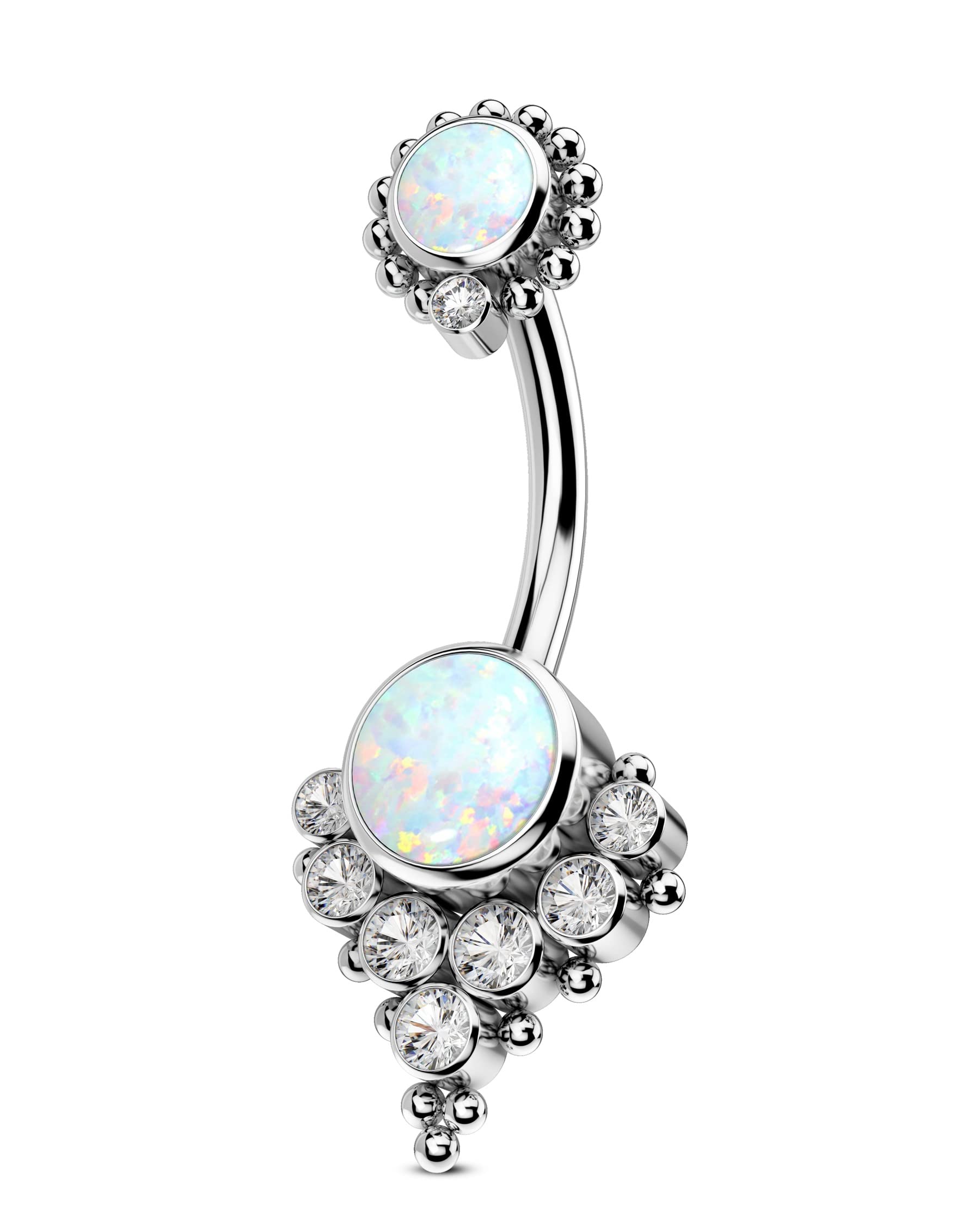 CM Crareesi Mania Titanium Belly Bars G23 Soild Titanium Belly Button Piercing Jewelry Opal CZ Navel Bars 14G Internally Threaded Belly Rings Barbells for Women