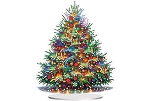 JJFox DIY Tabletop Diamond Art Painting Kit，Special Shaped Rhinestone Desk Placement Ornament，Home Stand Up Gem Painting Craft Kit，Gift,Double Sided. (Christmas Tree-1)