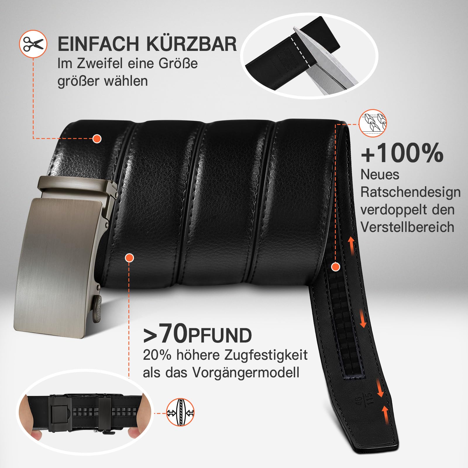 TANGCHAO Herren Leder Automatikgürtel, 35 mm Breit, Schwarz 3