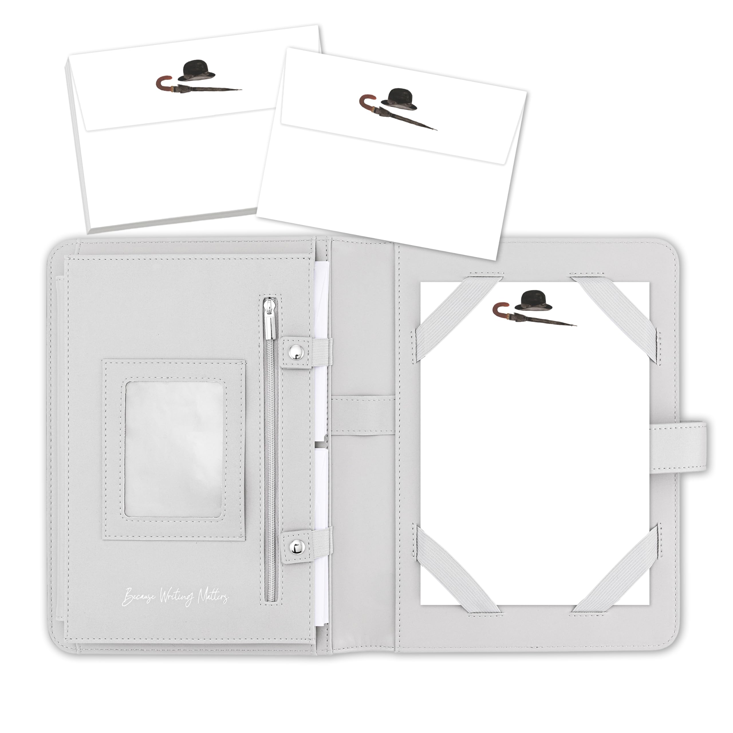 Me Loovely Bowler Hat and Brolly Set of Stationery Letter Paper with Envelopes Writing Supplies (20 Letters & 20 Envelopes with Grey Organiser)