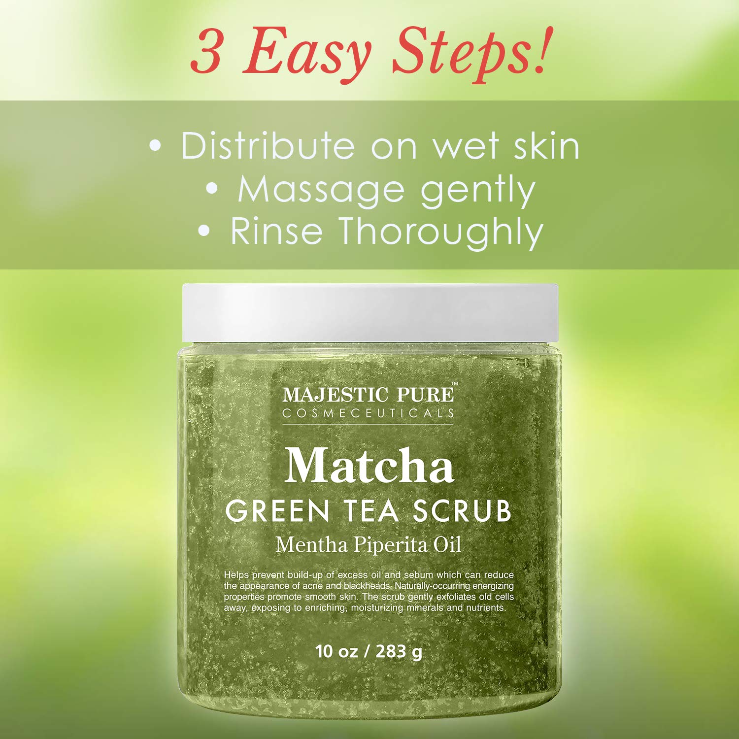Matcha Green Tea Body Scrub for All Natural Skin Care - Exfoliating Multi Purpose Body and Facial Scrub Moisturizes and Nourishes Face and Skin - 10 oz - Great Gift for Her : Beauty
