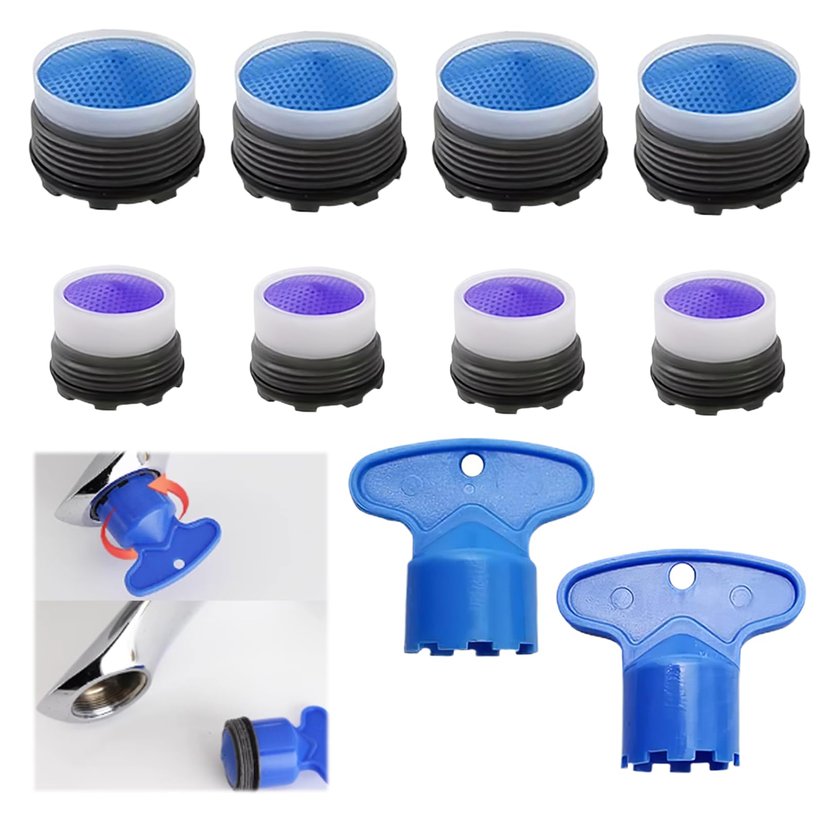 Photo 1 of TNJPSEK 8 Pcs Faucet Air Aerator Replacement Removal Tools for Moen, M16.5mm & 18.5mm Water Cache Saving Flow Restrictor Compatibility System, Universal Aerator Set for Kitchen & Bathroom Sinks