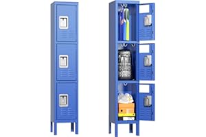 Greenvelly Storage Locker for Employee,Office,Metal Gym Locker with 3 Door,Steel Blue Locker Cabinet Organization for School, Free Standing