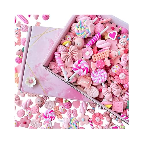 200 Pcs Charms Cute Set, Pink Bulk Mixed Resin Charms Set Supplies