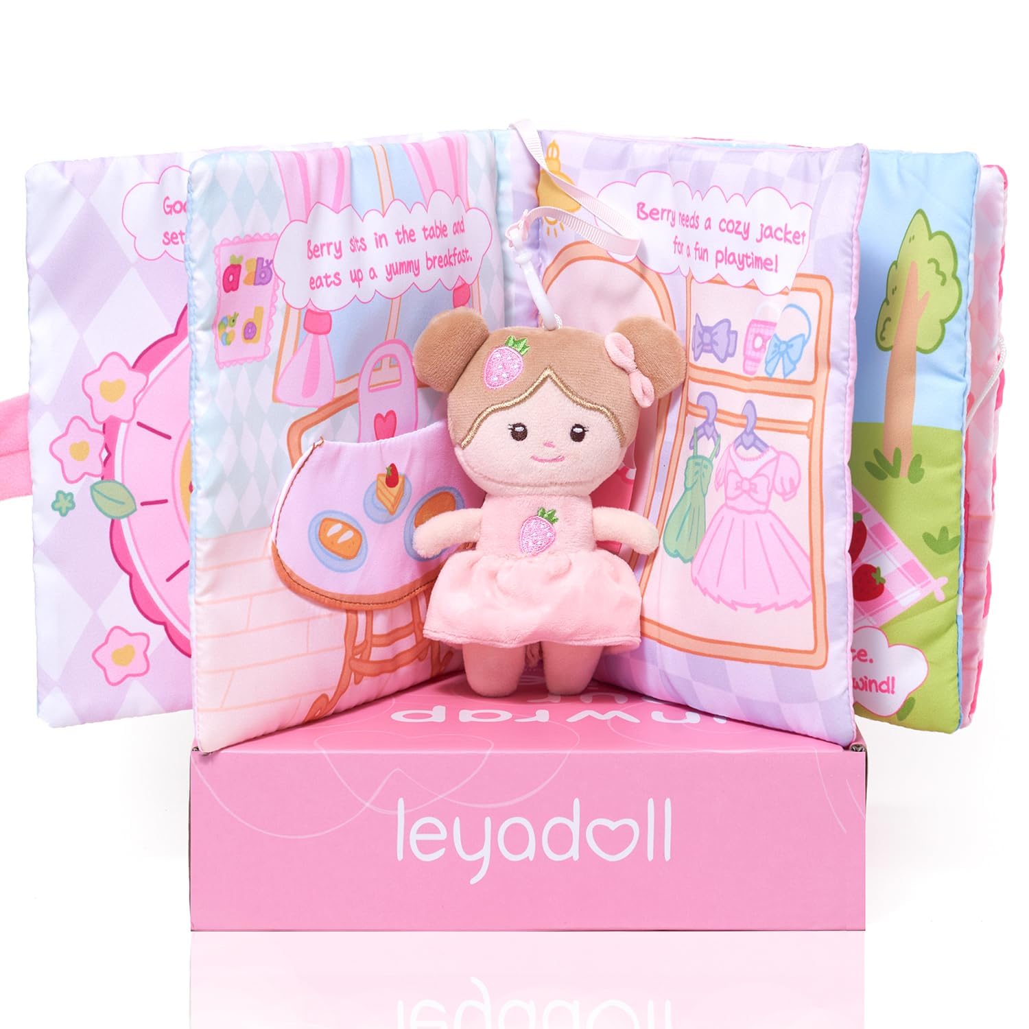 LeyaDoll Interactive Sensory Soft Cloth Book, Educational Crinkle Quiet Activity Busy Book for Babies,Toddler Travel Toy Gift for 1-3 Year Old Boys and Girls (A Berry Special Day) — image 1