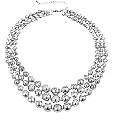 CWFPBA Chunky Layered Beads Chain Choker Necklace Exaggerated Large Big Balls Cool Thick Chain Stacking Bib Collar Necklace Punk Hip Hop Vintage Statement Jewelry for Women