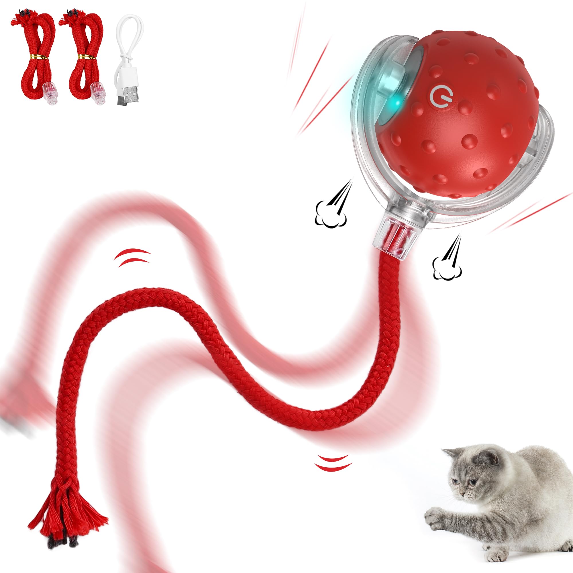 IOKHEIRA Interactive Electric Automatic Cat Toys, Rechargeable Irregular Moving Toys, Stimulate Cats' Hunting Instincts, All Floors & Carpet Available (Red)