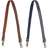 PATIKIL 2pcs Leather Purse Strap Replacement Crossbody, 23.6" Leather Crossbody Strap Universal Long Shoulder Stripe Adjustable for Purses Handbags Bags, Navy Blue/Dark Brown