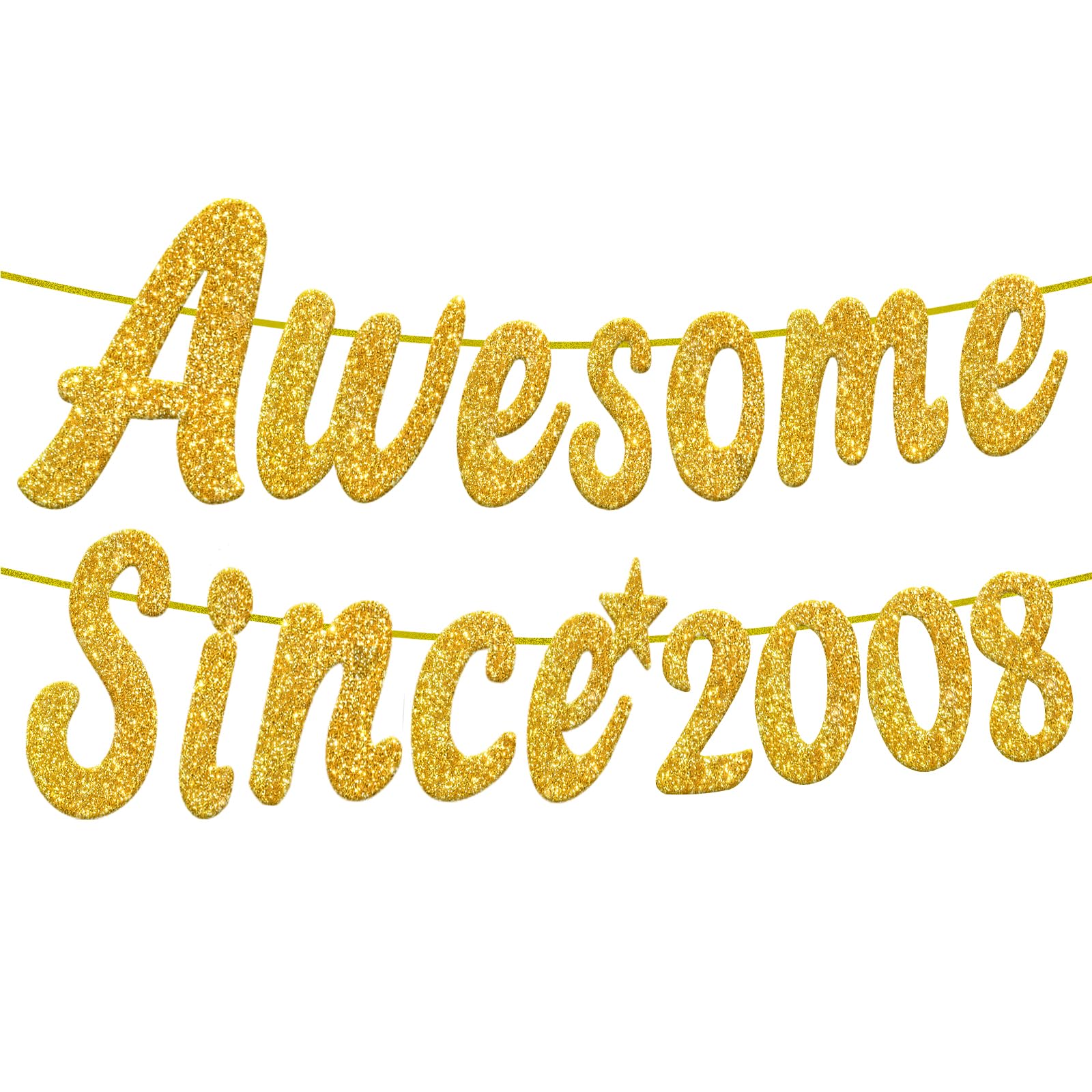 Embravfire Awesome Since 2008 Gold Glitter Banner 18th Birthday and Anniversary Banner Party Decorations Birthday Banner (2008)