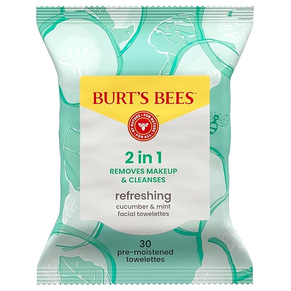 BURT’S BEES REFRESHING CUCUMBER & MINT FACIAL TOWELETTES, 100% PLANT BASED CLOTHS; 99% NATURAL ORIGIN; REMOVES MAKEUP AND CLEANSES; NO NEED TO RINSE (PACKAGE MAY VARY)