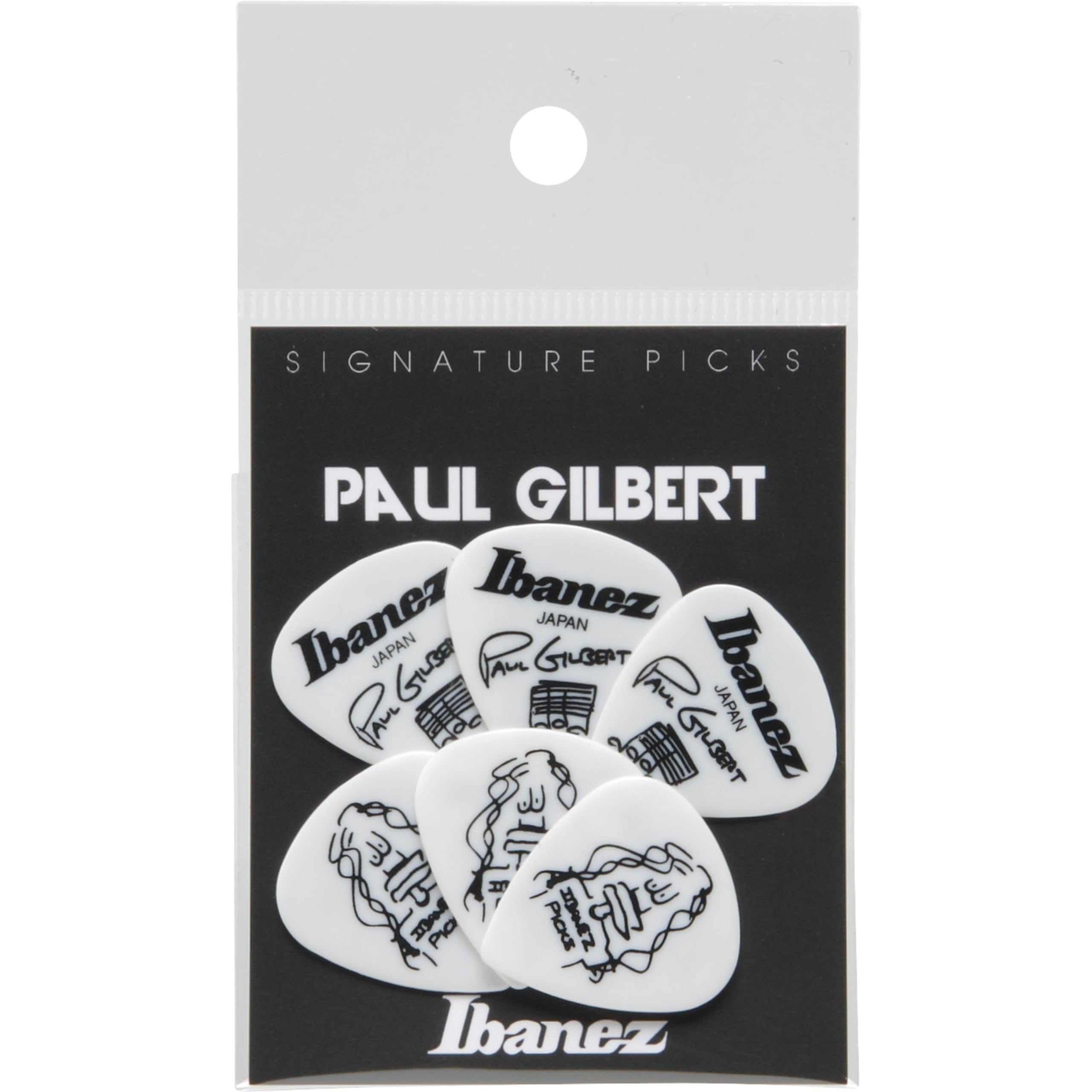 Ibanez Paul Gilbert Signature Celluloid Plectrums, White - 1mm, Pack of 6
