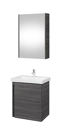 Planetmöbel Waschtischunterschrank mit Spiegelschrank 50cm Badmöbel Set für Badezimmer WC (Anthrazit)