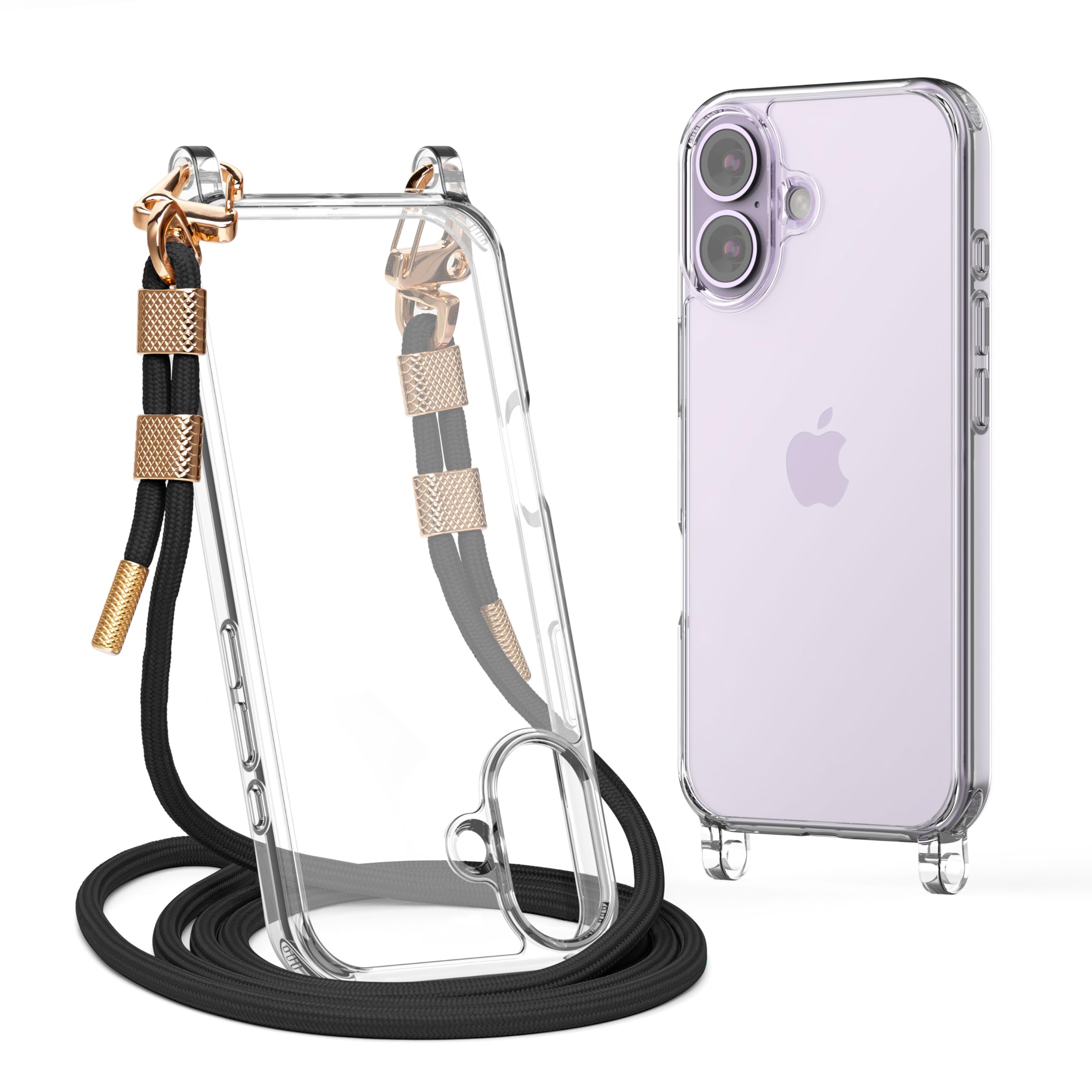 Lawonda for iPhone 17 Case with Strap, Clear Shockproof Crossbody Phone Cover w/Removable Anti-Theft Adjustable Lanyard for Women, Travel, Shopping, Hiking (6.3", Black)