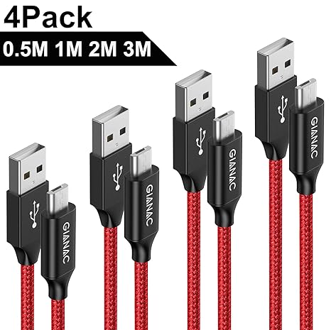 GIANAC Micro USB Kabel, [4pack-/0.5m+1m+2m+3m] Nylon Geflochtenes Micro USB Schnellladekabel Daten Sync Ladekabel für Android