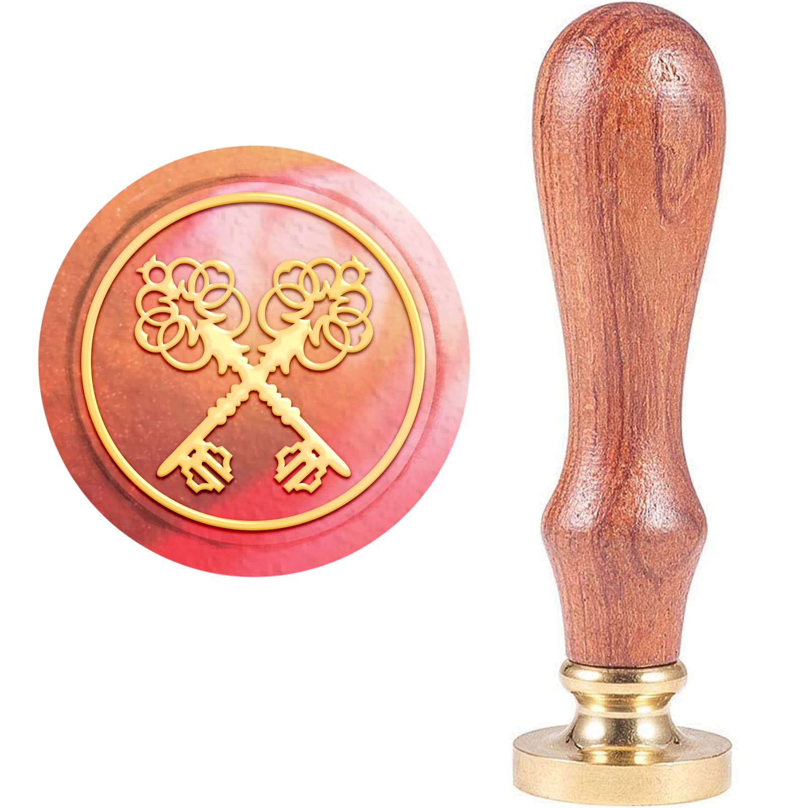 CRASPIRE Love Key Wax Seal Stamp Valentine's Day Sealing Wax Stamps Retro Wood Stamp Wax Seal 25mm Removable Brass Seal Wood Handle for Envelopes Invitations Wedding Embellishment Bottle Decoration
