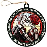 Artsy Woodsy Skull Couple Love Valentine's Day Suncatcher Ornament Christmas Tree Decor, Gothic Skeleton Couple Engagement Wedding for Couple, Skull Kitchen Accessories