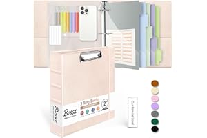 BVSSX Leather 3 Ring Binder, 2 Inch Binders with Clipboards, 5-Tabs Pockets Dividers, 18 Divider Stikers, Plastic Folder, Pen Holder, Three Ring Binder with Pen Holder(Rose Gold, Letter Size)