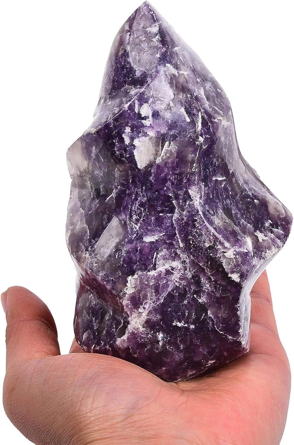 Indoor Fountains & Accessories - AMOYSTONE Purple Lepidolite Crystals Tower Flame Shaped Stone Energy Meditation Healing Crystal Home Decor 2.2-2.8 Pound