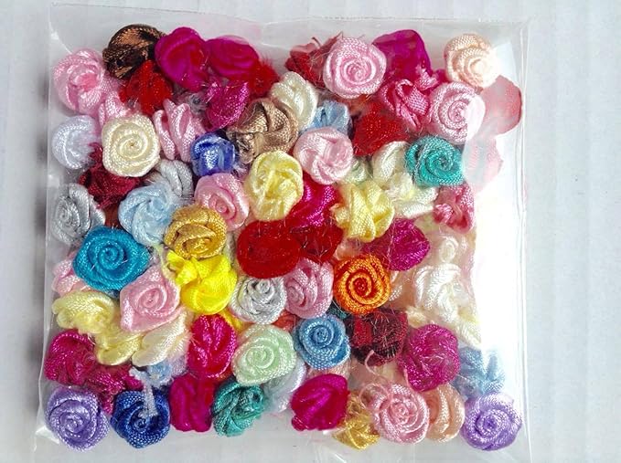 Small Satin Mini Roses Tiny Ribbon Flowers Assorted for