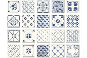 Poromoro Spanish Portuguese Azulejo Style Backsplash Peel and Stick Tile Stickers Set of 20 pcs(3.9_D)