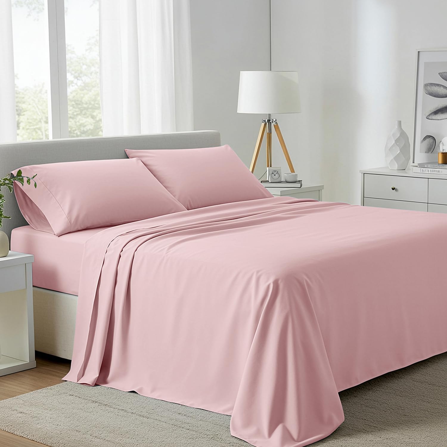 Photo 1 of Carressa Linen California King Egyptian Cotton Sheets - 800 High Thread Count Egyptian Cotton Cal King Sheets (4 PC, Soft Blush Pink), Soft, Cooling, 16" Deep Pocket Sateen Weave Luxury Bed Sheet