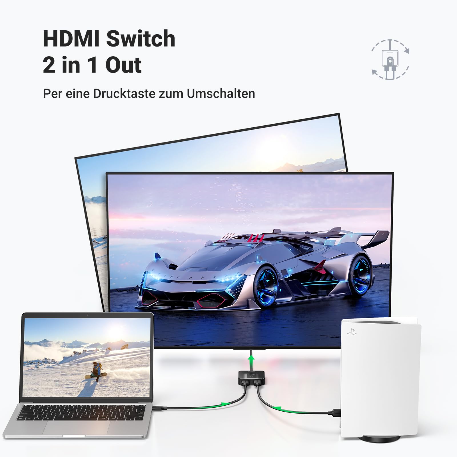 UGREEN HDMI Switch 4K 60Hz HDMI Splitter 2 in 1 Out oder 1 in 2 Out Verteiler Bidirektional HDCP 2.2 3D HDR CEC für PS5/4, Xbox, TV, PC, Monitor, Projektor usw. 3